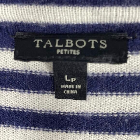 Talbots, Sz Large Petite, Navy & White Striped Open Cardigan, Lambswool, Coastal - Picture 3 of 6